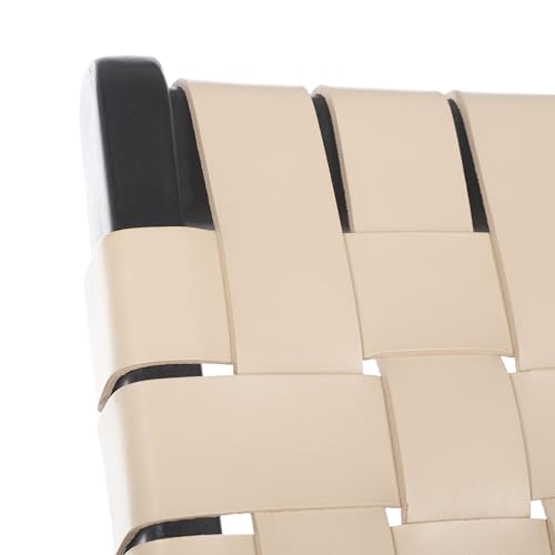 SAFAVIEH Couture Collection Dilan Black Solid Wood/White Genuine Leather Safari Chair (Fully Assembled)