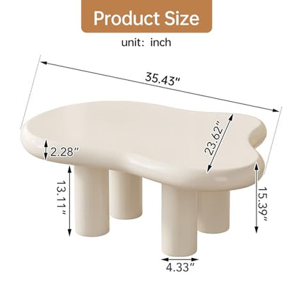 35" Cloud Coffee Table Cream White with 4 Legs for Living Room,Center Table,Low Table,for Living Room Apartment Bedroom Balcony Minimalist Accent Furniture