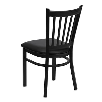 Hercules Series Vertical Back Metal Restaurant Chairs, Upholstered Armless Dining Chairs for Restaurants/Kitchens, Set of 2, Black