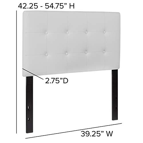 Size Headboard in White Twin Button Tufted Headboard, Adjustable Bed Rail Slots, view 3