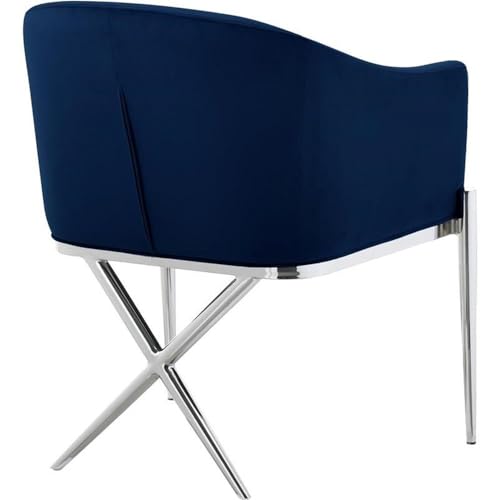 Meridian Furniture Xavier Collection Modern | Contemporary Velvet Upholstered Dining Chair with Sturdy Steel X Shaped Legs, 25.5" W x 24.5" D x 31.5" H, Navy