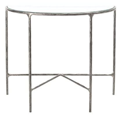 SAFAVIEH Couture Home Collection Jessa Silver Metal/Tempered Glass Top Half Moon Entryway Living Room Console Table (Fully Assembled)