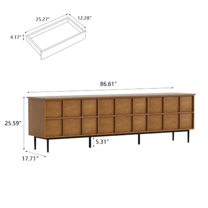 86" Modern Solid Wood Media Console, 6-Drawer Storage Sideboard, view 3