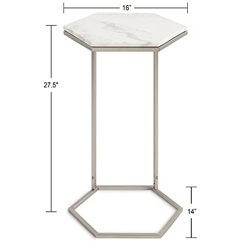 Trillion Modern C-Table; 16 x 14 x 28; Silver; Chic Marble Accent End Table with Geometric Hexagon Top