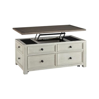 Signature Design by Ashley Bolanburg Lift-Top Coffee Table with Storage Two-Tone Rustic Farmhouse Cocktail Table – Brown/White