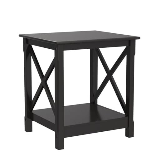 Yaheetech X-Design End Tables Set of 2, Sofa Side Table with Storage Shelf, 2 Tier Side Stand Small Table for Living Room Sofa Study, Easy Assembly, Dark Coffee