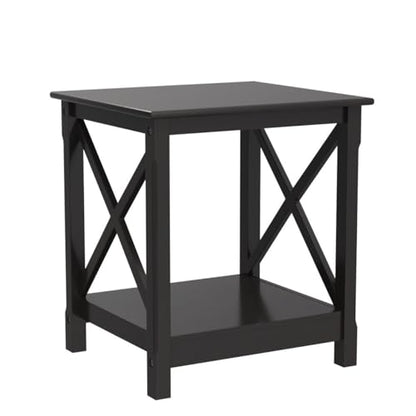 Yaheetech X-Design End Tables Set of 2, Sofa Side Table with Storage Shelf, 2 Tier Side Stand Small Table for Living Room Sofa Study, Easy Assembly, Dark Coffee