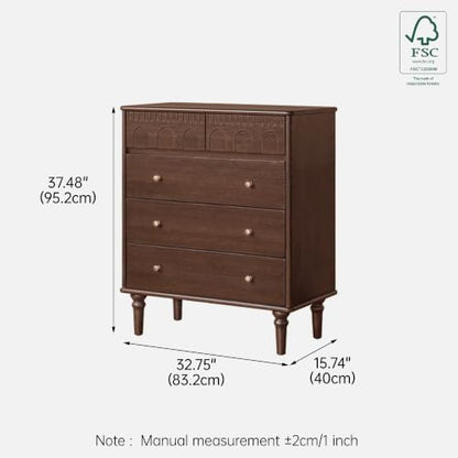 Solid Wood Nightstand, 5 Drawer Walnut Side Table, view 3