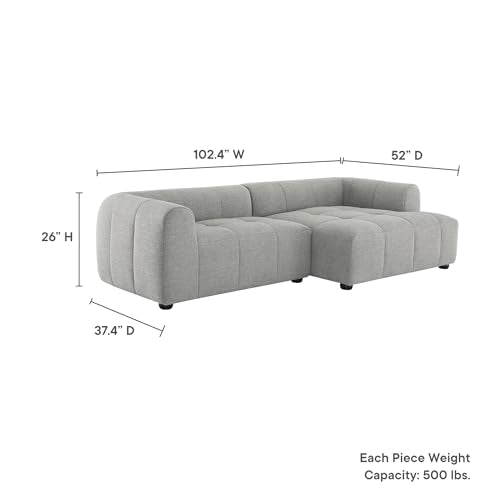 Liana Right-Facing Modular Sofa with Chaise in Pewter - Modern Sectional Sofa Couch Furniture Set - Upholstered Fabric Chaise and Chair for Living Room, Lounge, Apartment
