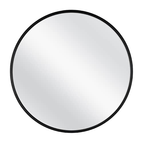 Master & Co. 26in Round Metal Black Mirror, Modern Wall Hanging Large Mirror for Bathroom, Bedroom & Livingroom