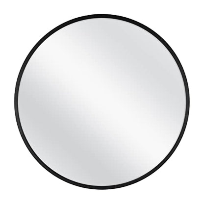 Master & Co. 26in Round Metal Black Mirror, Modern Wall Hanging Large Mirror for Bathroom, Bedroom & Livingroom