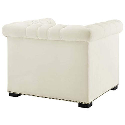 EEI-3065-IVO Heritage Upholstered Velvet Armchair, Ivory