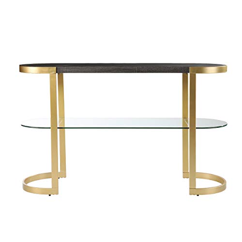 Otsento Console Table - Transitional Design, Black Glass and Wood - Ideal for Entryway, Living Room (CM1104303)