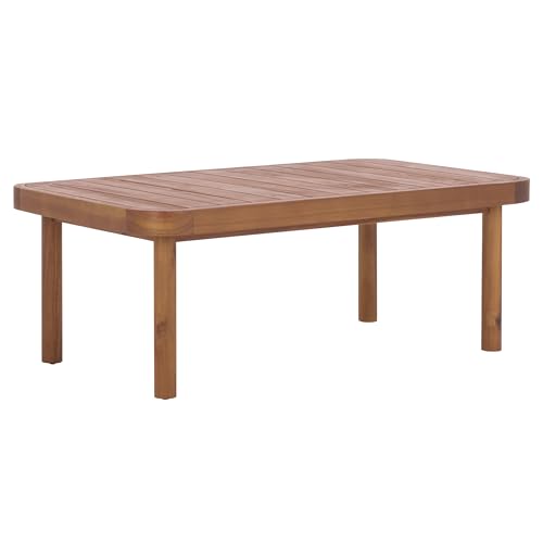 SAFAVIEH Outdoor Patio Furniture Collection - Cardori Teak & Cream Solid Wood Bench with Cushions and Coffee Table Set, 2-Piece Patio Seating Ensemble (PAT6808A)