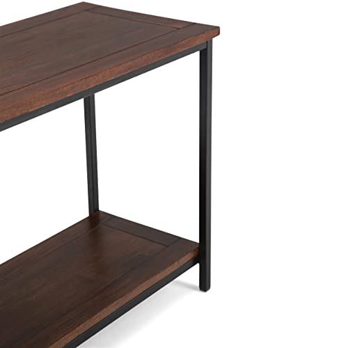 Skyler Console Table - 54 Inch Wide Solid Mango Wood and Metal Sofa Table in Dark Cognac Brown, Industrial Entryway Table for Living Room with Open Bottom Shelf and Black Steel Frame