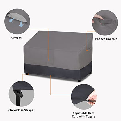 Heavy Duty 2 Seater Outdoor Loveseat Cover, Waterproof Windproof Patio Furniture Sofa Cover with Air Vent (58Wx32.5Dx31H inch, Gray/Dark Gray)