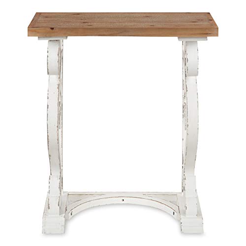 Wyldwood Rustic French Solid Wood Side Table, 24" x 14" x 12.75", White and Rustic Brown, Chic Farmhouse Inspiration, Natural Wood Top