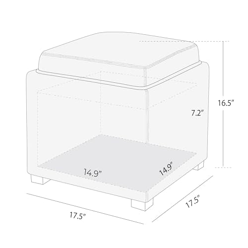 CHITA Storage Ottoman Cube with Tray Lid, Small Footstool with Storage, Square End Table for Living Room and Bedroom, Faux Leather in Saddle Brown
