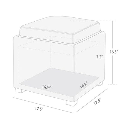 CHITA Storage Ottoman Cube with Tray Lid, Small Footstool with Storage, Square End Table for Living Room and Bedroom, Faux Leather in Saddle Brown