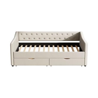 81" Upholstered Tufted Sofa Bed - Deep Seat Pull-Out with Breathable Fabric, Two Drawers for Living Room, Beige