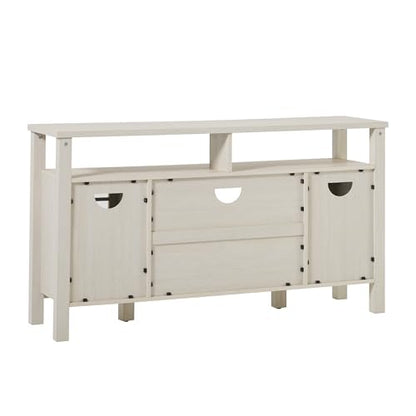 Transitional-Style Windowpane Glass Door Storage Sideboard, 58 Inch, Coastal Oak