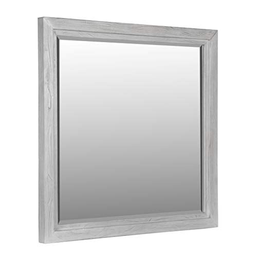 Solid Wood Mirror, Boho Chic - Washed White, 40" H x 39" W x 2" D