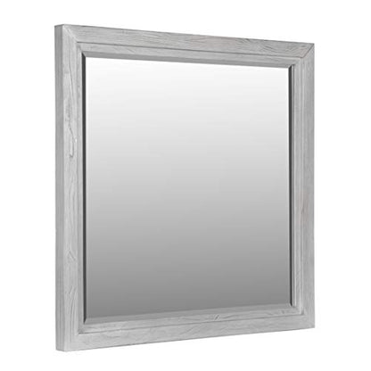 Solid Wood Mirror, Boho Chic - Washed White, 40" H x 39" W x 2" D