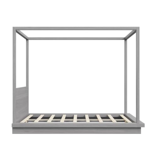Queen Size Canopy Bed with Headboard (Gray), view 6