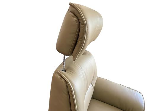 IMG Sedona Relaxer Recliner Chair with Ergo Lift - Medium Size - Sand Leather - American Walnut Wood Finish (Curbside)