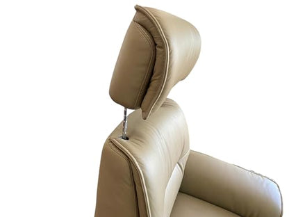 IMG Sedona Relaxer Recliner Chair with Ergo Lift - Medium Size - Sand Leather - American Walnut Wood Finish (Curbside)