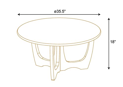 Wooden Round Coffee Table, Curved Leg, Furniture, Accent Couch, Coffee Table for Livingroom, Round Wood Table, 36 x 18 Inches, Natural