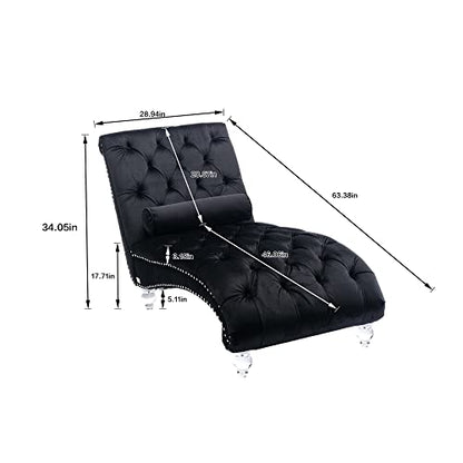 63" Retro Velvet Chaise Lounge Indoor with High Backrest, view 3