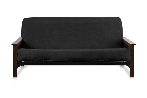 Black, Queen Size 60x80+10" Easy Fit Fitted Futon Cover Bonded Micro-Suede Sofa Daybed Mattress Slipcover | Elastic Backing (Black, Queen Size)