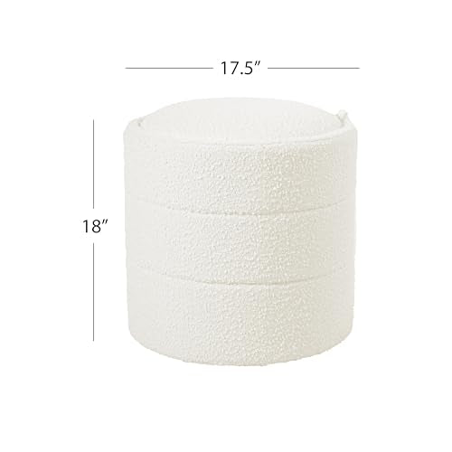18" Storage Round Ottoman - Cream Boucle