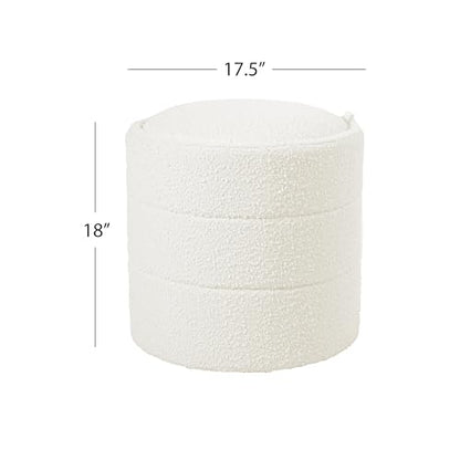 18" Storage Round Ottoman - Cream Boucle