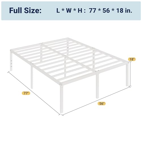Full Size Bed Frame, 18 Inch Metal Beds with Storage Space, White, view 3