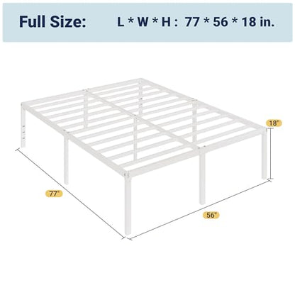 Full Size Bed Frame, 18 Inch Metal Beds with Storage Space, White, view 3
