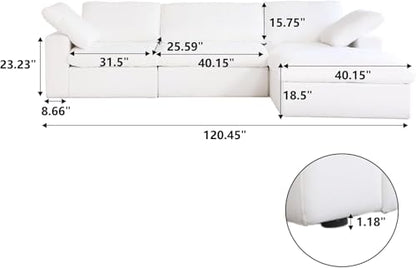 120" L Shape Cloud Modular Couches for Living Room, Modern Convertible Sectional Sofa Couch, Couch Cushion Covers Removable, Sectional Sofas for Party Bedroom Apartment (White)