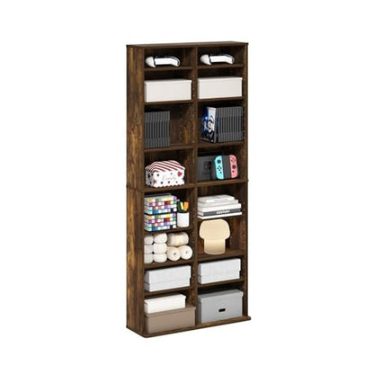 16-Shelf Multimedia Media Storage Tower Rack, Amber Pine Finish, view 7