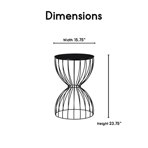 Cami Modern Hourglass End Table, Metal Side Table with Metal Top, for Coffee Table or Living Room, Decorative Round Accent Nightstand for Bedroom, Black, 23.75in (H)