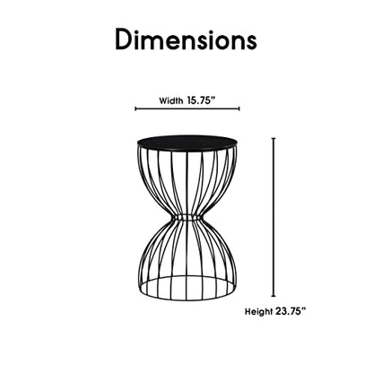Cami Modern Hourglass End Table, Metal Side Table with Metal Top, for Coffee Table or Living Room, Decorative Round Accent Nightstand for Bedroom, Black, 23.75in (H)