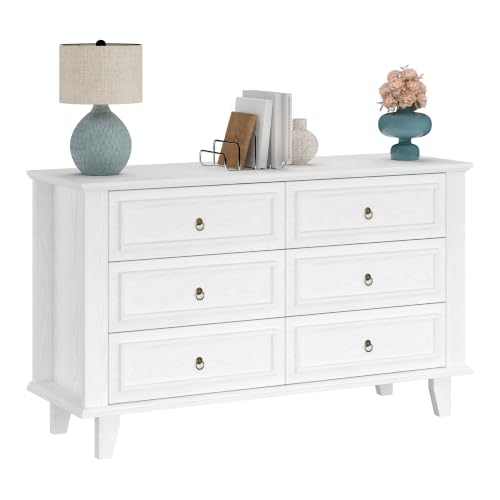 6 Drawers Dresser, 47.2" Wide Chest of Drawers, White, view 8