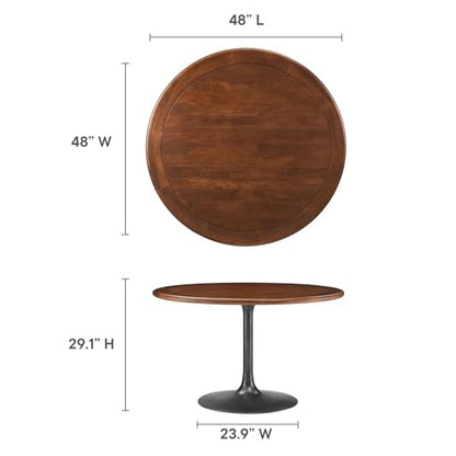 Lippa 48Inch Round Dining Table Pedestal Base Solid Wood Black Walnut Finish Modern Kitchen Room Entertaining Home Furniture Quality Stylish Elegant Durable Refined