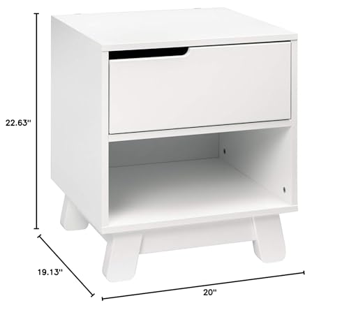 Babyletto Hudson Nightstand with USB Port in White, 1 Drawer and Storage Cubby