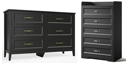 2-Piece Bedroom Furniture Set, 2-PC Dresser Set for Bedroom, Includes a 5 Drawer Dresser and a 6 Chest of Drawers, with Smooth Rail, Handles, Anti-Tipping, Large Storage Space, Black
