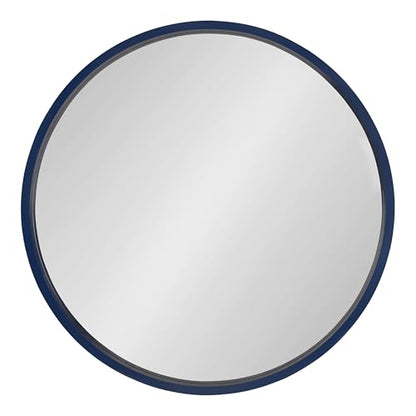 Travis Round Wood Wall Mirror, 25.6" Diameter, Navy Blue, Modern Wall Décor Accent