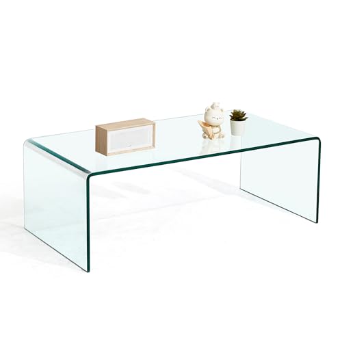 Glass Coffee Table, Modern Clear Coffee Tables for Living Room, Small Rectangle Tempered Glass Table Waterfall Sofa End Tables 39.3" x 19.6" x 13.78"H
