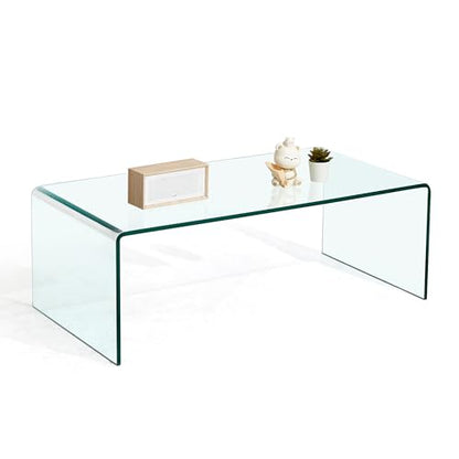 Glass Coffee Table, Modern Clear Coffee Tables for Living Room, Small Rectangle Tempered Glass Table Waterfall Sofa End Tables 39.3" x 19.6" x 13.78"H