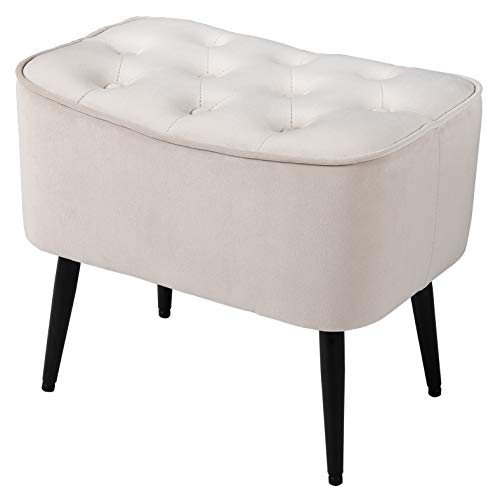Tufted Curve Ottoman Velvet Foot Stool - Modern Upholstered Padded Footrest for Living Room or Bedroom - Small Cushioned Accent Chair for Couch, Sofa, or Extra Seating (Tan)