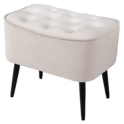 Tufted Curve Ottoman Velvet Foot Stool - Modern Upholstered Padded Footrest for Living Room or Bedroom - Small Cushioned Accent Chair for Couch, Sofa, or Extra Seating (Tan)
